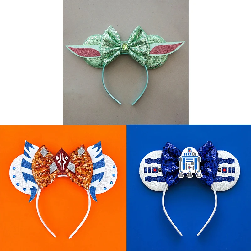 

Disney Master Yoda Ears Headband Women Anime Star Wars C-3PO Hairbands Girl Sequins Bow R2-D2 Hair Accessories Kids Cosplay Gift