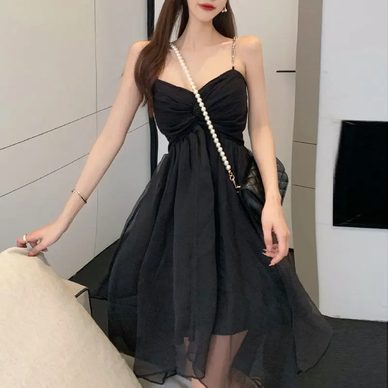 Sleeveless Dresses Fashion Korean Sundress Summer Gauze Solid Sweet Sexy Ladies Simple Платье Женское Hot Sale Chic Elegant Ins