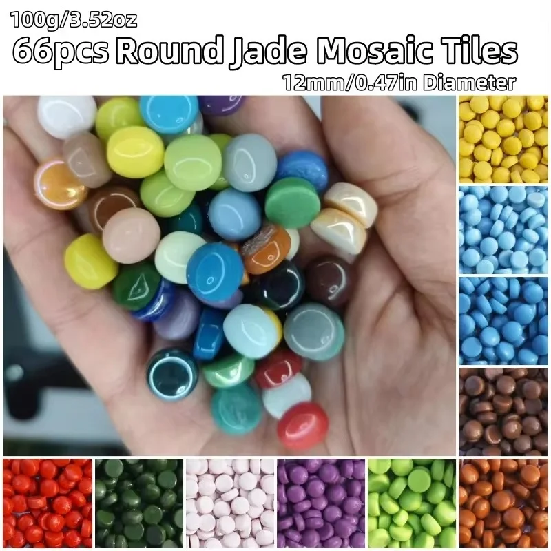 100g/3.52oz(Approx. 66pcs) 12mm Round Jade Mosaic Tiles Mix Color DIY Mosaic Making Materials Glaze Circel DIY Craft Tile