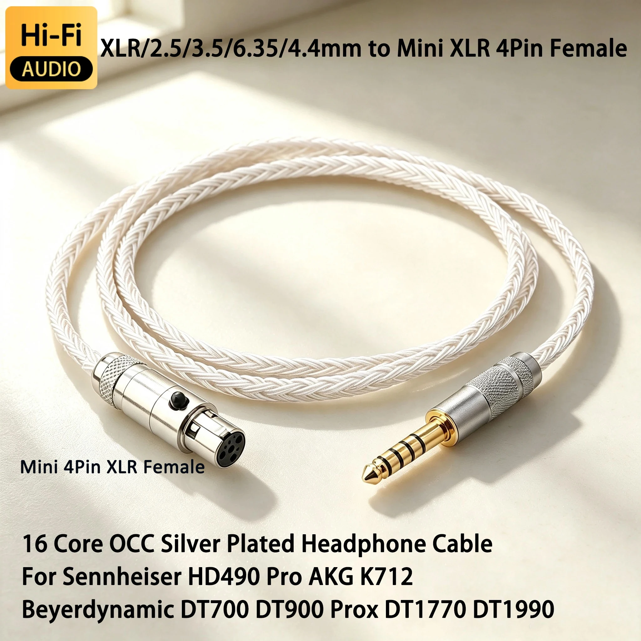 Image of XLR/2.5/3.5/4.4mm auf Mini-XLR 4-Pin Buchse Kopfhörerkabel für Sennheiser HD490 Pro AKG K712 Beyerdynamic DT700 DT900 Prox DT1770