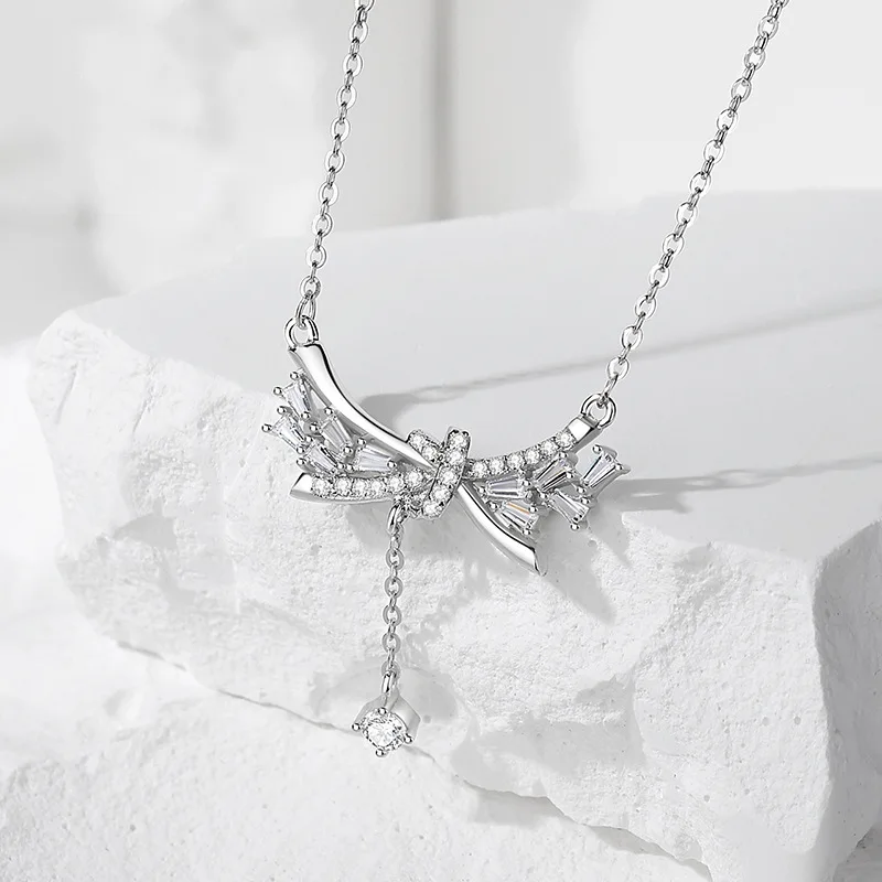 التصميم الأصلي S925 الفضة شرابة قلادة للنساء العصرية زهرة نمط الزركون اللؤلؤ لحفل زفاف خطوبة هدية فكرة #3