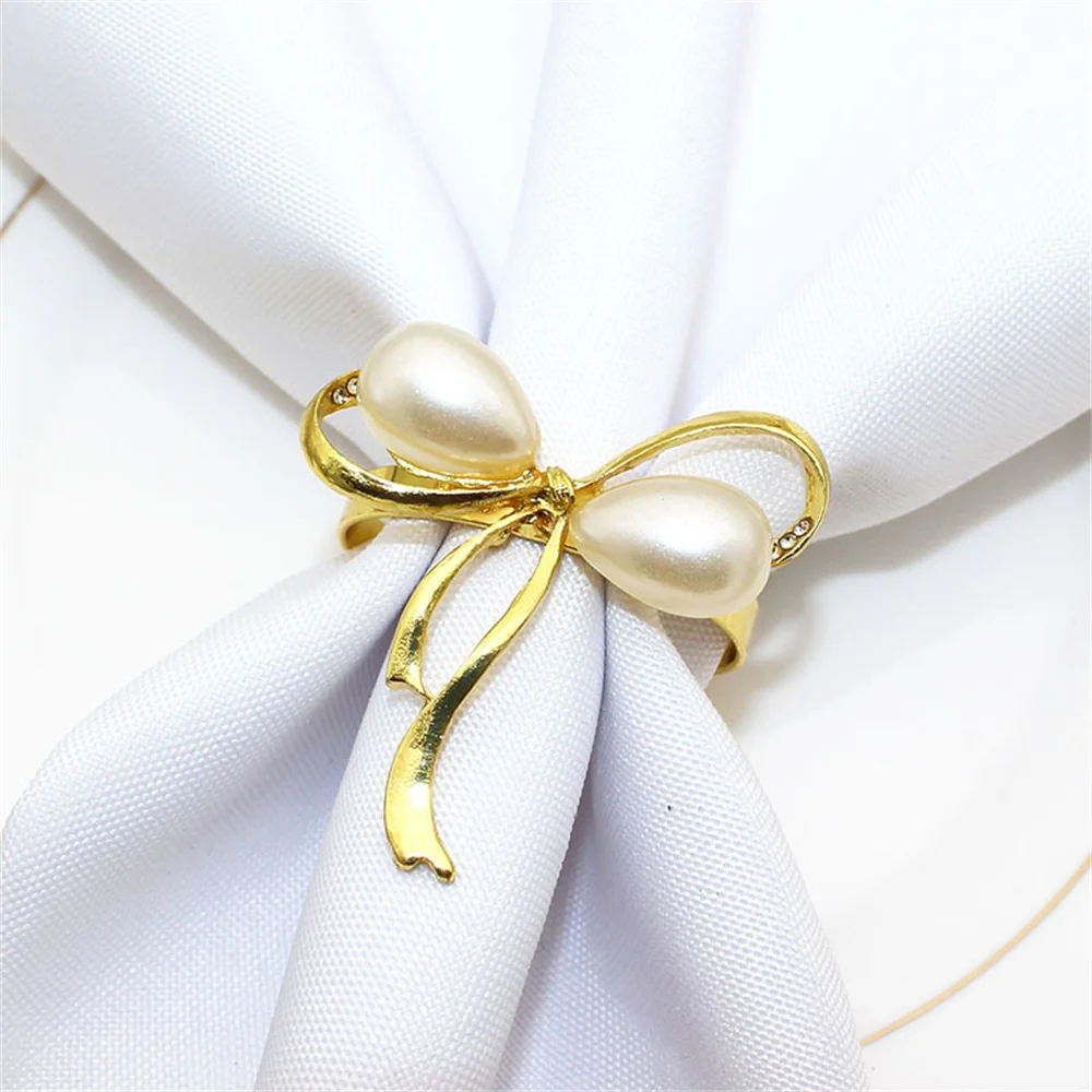 Rose gold napkin rings, 6pcs, com pérolas, para o banquete de casamento, festa em casa, mesa de jantar decoração, erp34