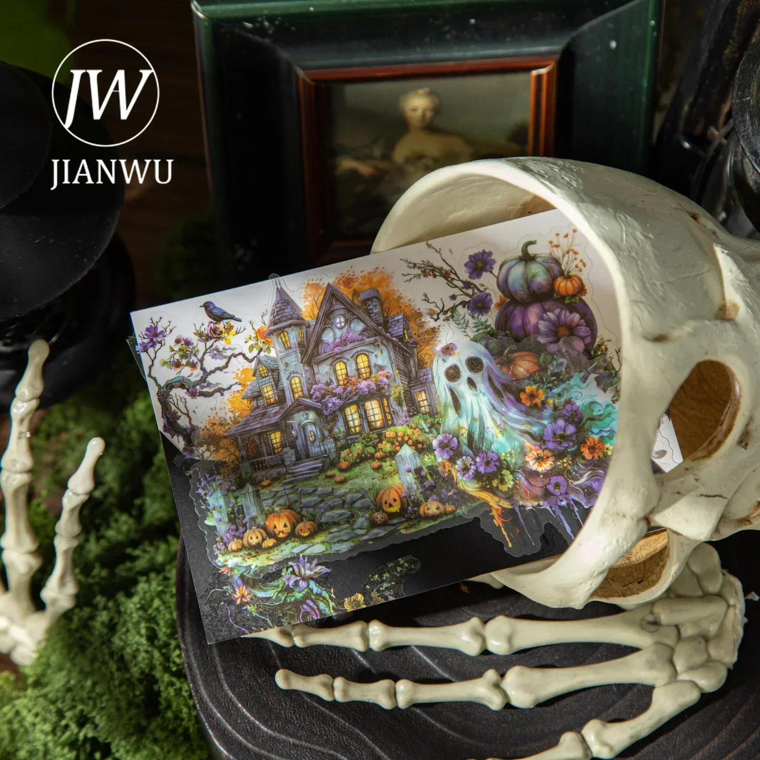 JIANWU Magical Forest Series Vintage Dark Character Flower Material Collage PET Sticker Creative DIY Journal Stationery