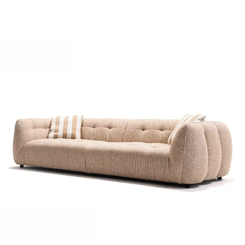 Retro fabric sofa cream style in-line three-seater living room small apartment