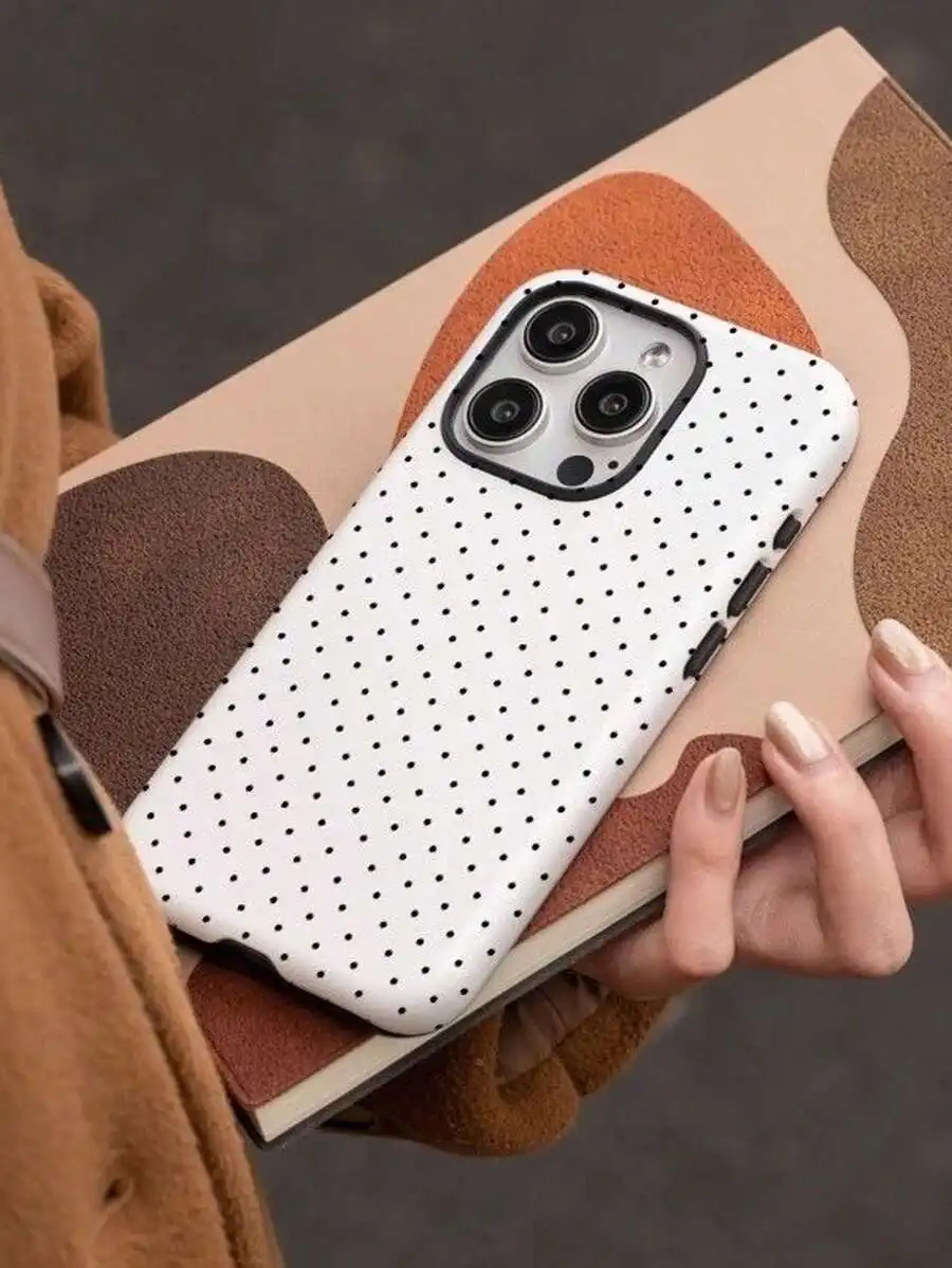 

Minimalist White Black Polka Dot Pattern Fashion Phone Case 2-In-1 High Definition Polka Dot Pattern Film Apple Phone Case Compa
