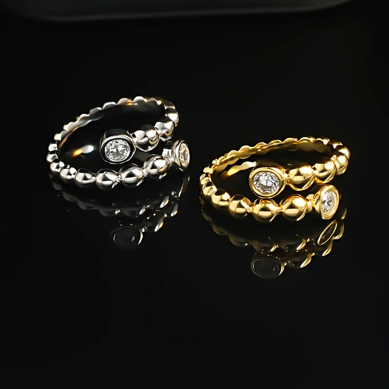 Light luxury, ancient style, opening bead 925 silver ring inlaid with high carbon diamond, versatile temperament ins for women