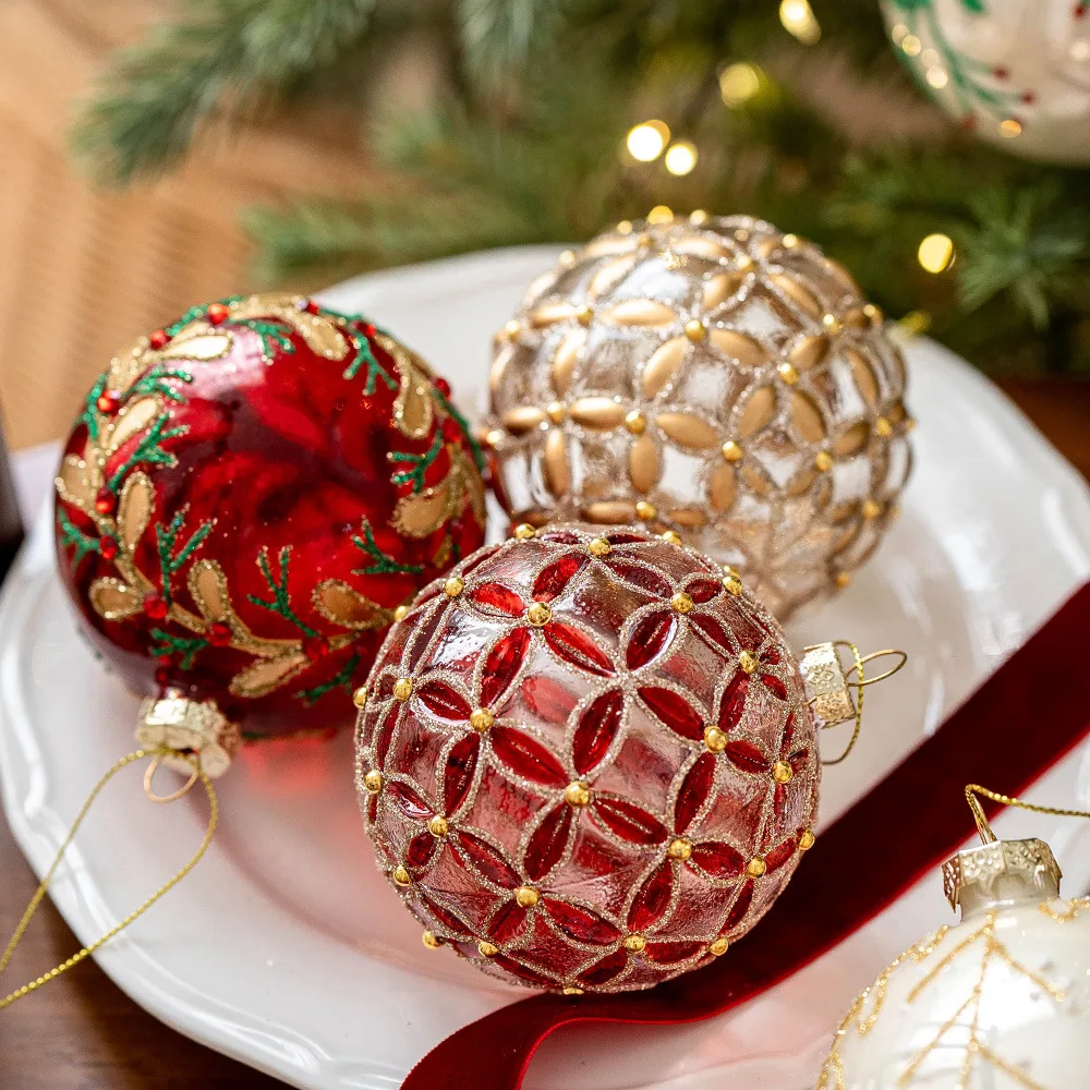 8cm Christmas Glass Ball Retro Christmas Decorate Xmas Tree Hanging Pendant Ball For Christmas New Year Holiday Party Ornament