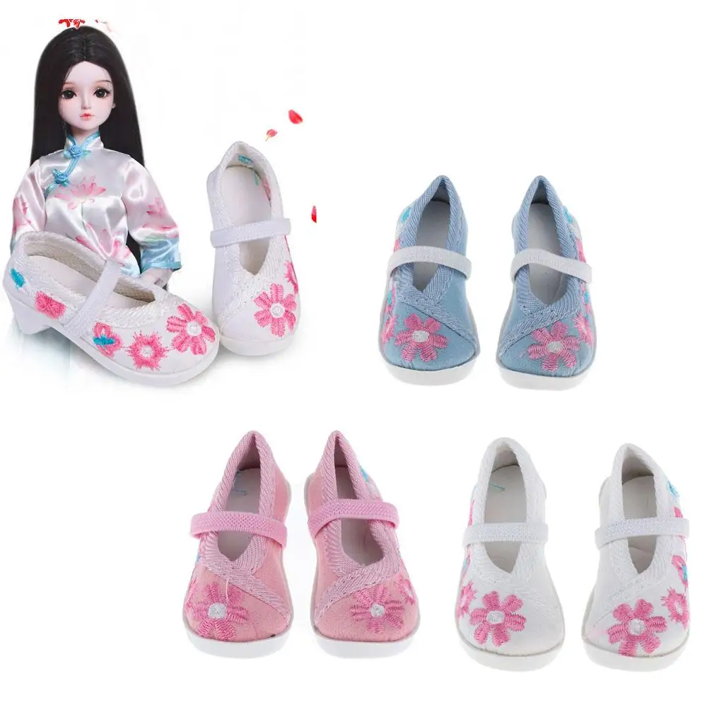 1/3 Princess Doll Shoes Flowers Embroidery Casual Cloth Dancing Shoes for BJD Dolls Night Lolita Supper , Kids Pretend