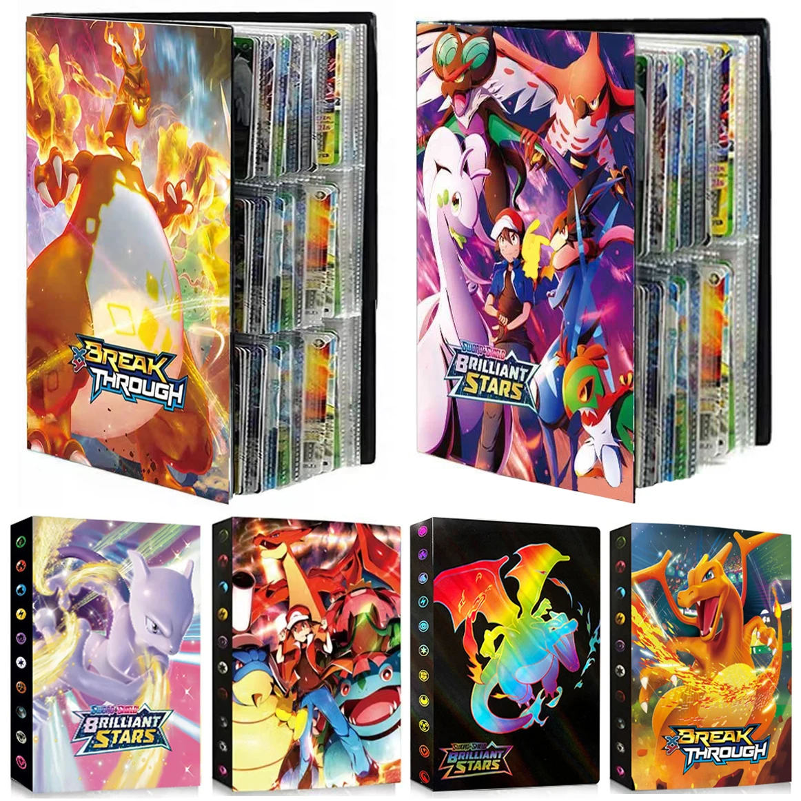 

Cartoon Album 240/540Pcs Card Book Protector Charizard Map Letters Holder Binder Cartoon VMAX GX EX Game Cards Collection Folder