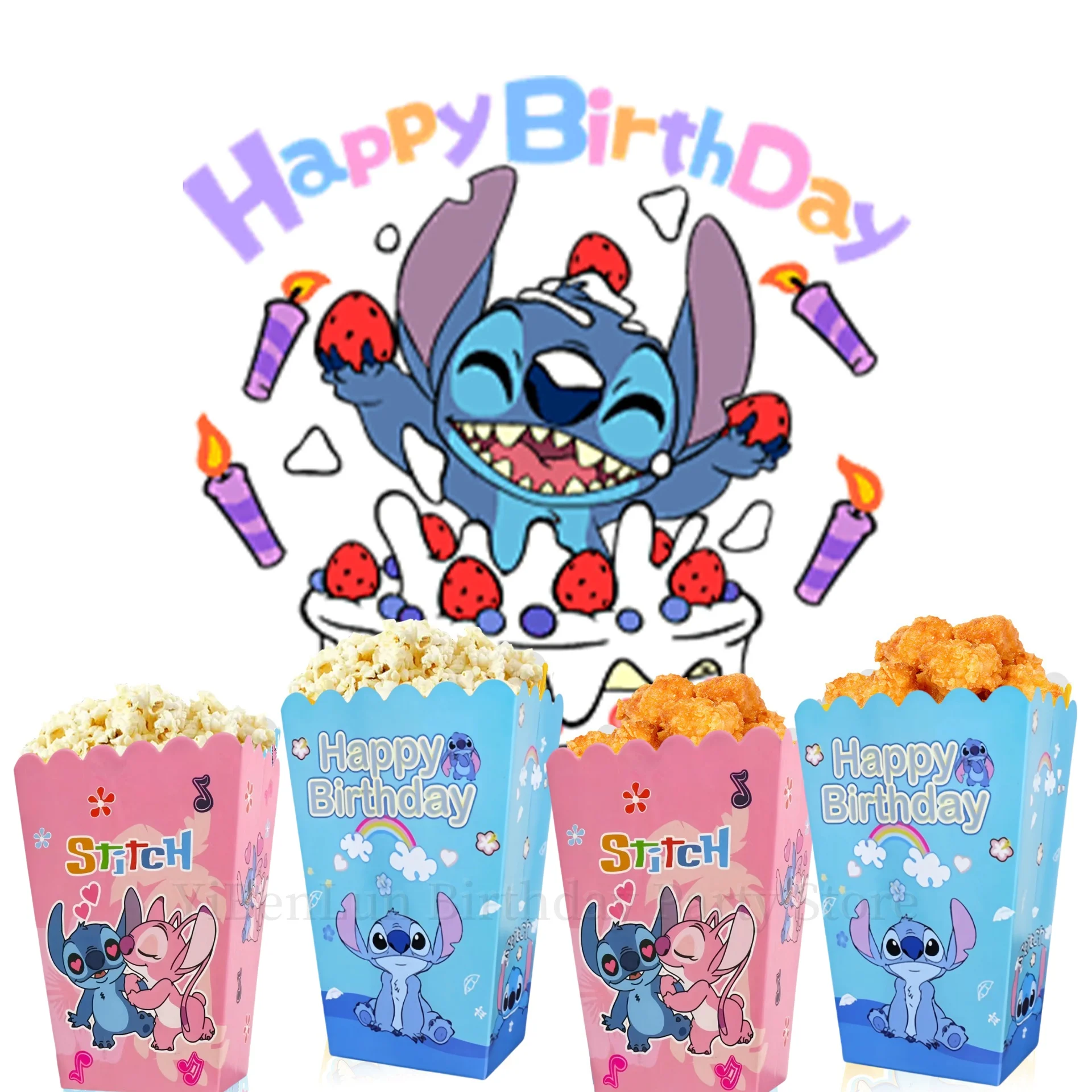 Disney Lilo Stitch Popcorn Box Birthday Decor Cookies Chocolate Snacks Boxes Candy Box Baby Shower Kids Stitch Party Supplies