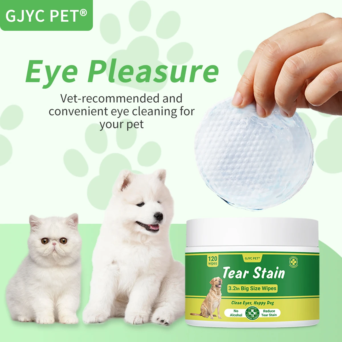 1-Pack Gentle Pet Eye Wipes - Plant Extracts No Irritation Tear Stain Remover for Cats Dogs Portable Eye Care Essentials