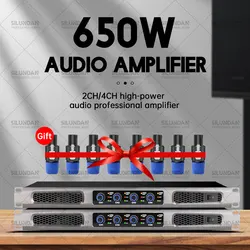 Professional 650W*4 Class D 2/4 Channels Digital Amplifier Suitable for Party Stage DJ Church Family Karaoke Outdoor Amplifier