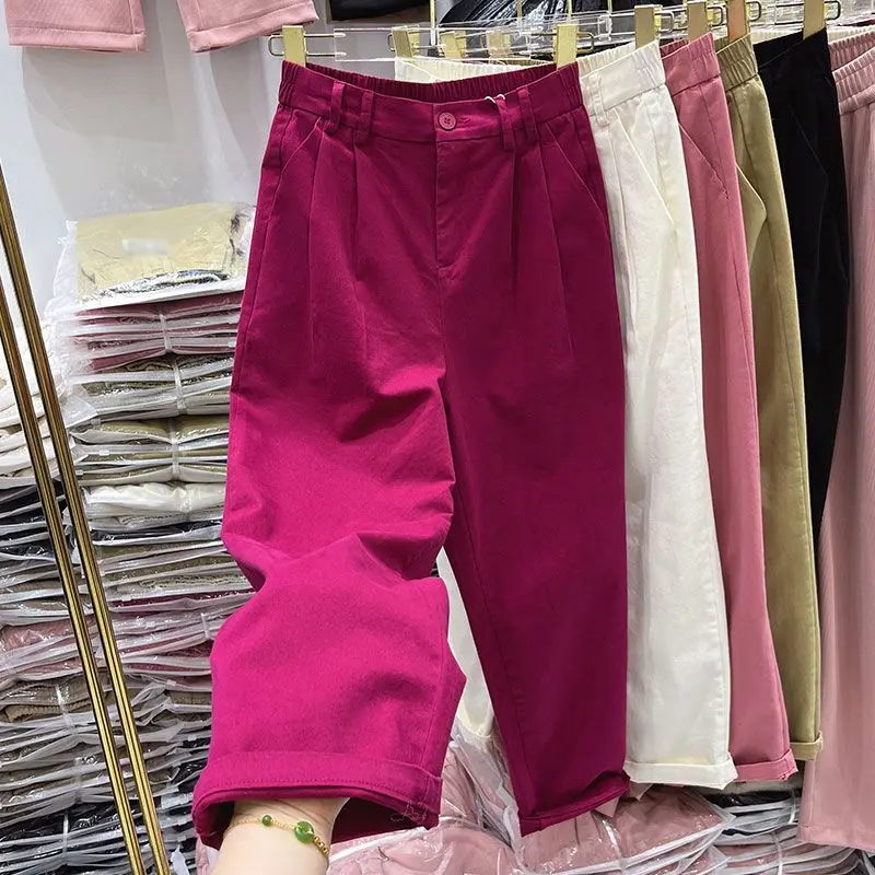 2023 Neuankömmling Sommer koreanischen Stil Frauen All-Matched knöchel lange Hose lässig lose elastische Taille Harems hose d215