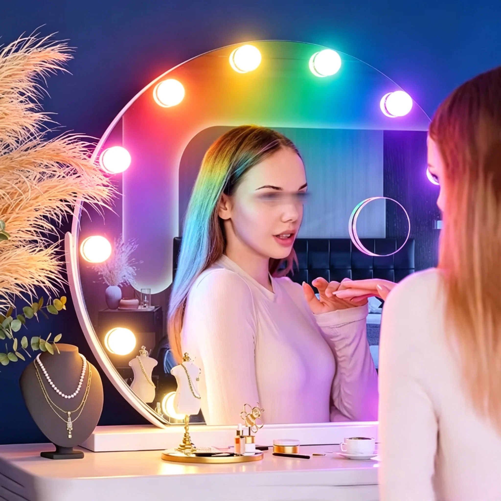 Colorful RGB LED Makeup Light Bulbs USB Powered Dimmable Vanity Mirror Ambient Lighting