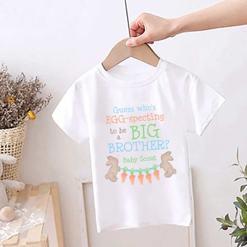 Some Bunny Is Going To Be A Big Brother Printed Kids Shirt Baby Announcement T-shirt Easter Party Clothes Boys Girls Outfit Tops view 3