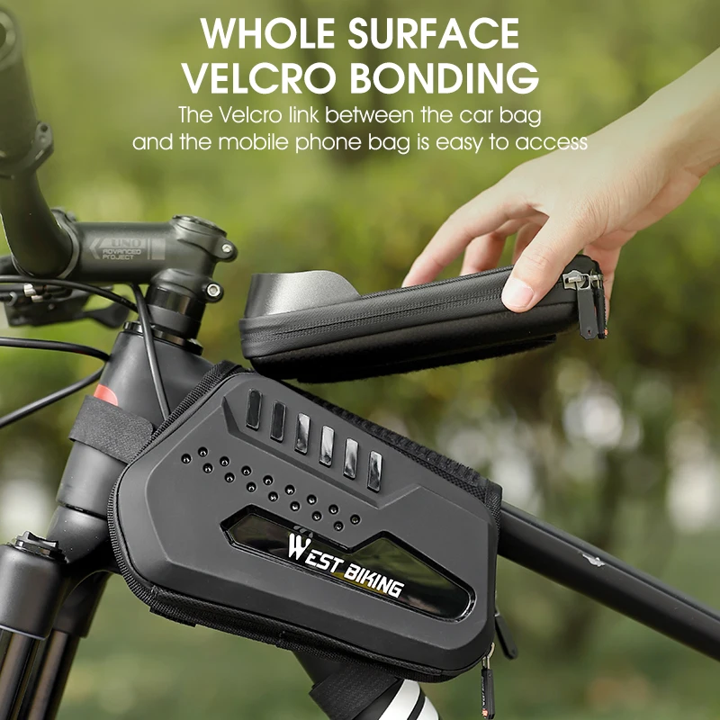 WEST BIKING Bicycle Front Tube Bag Waterproof Touch Screen 6.9in Phone Case Bag MTB Road Pack Bike Accessories Cycling Frame Bag