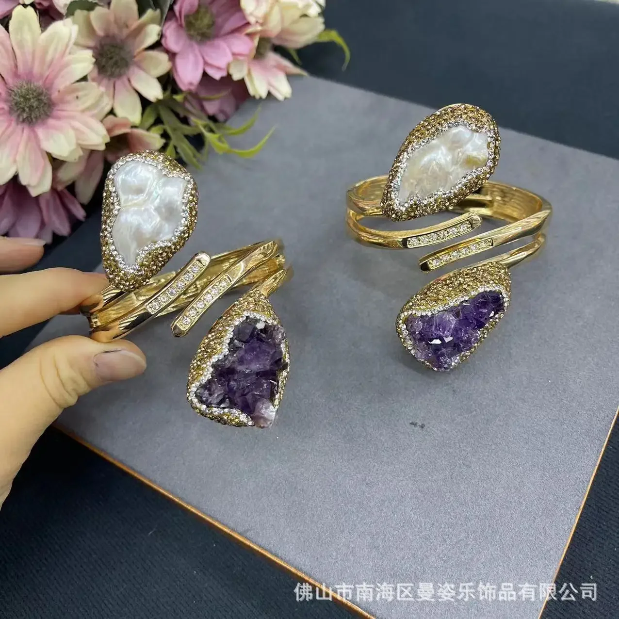 Natural Uruguayan amethyst bracelet baroque pearl bracelet live broadcast hot-selling jewelry wholesale jewelry