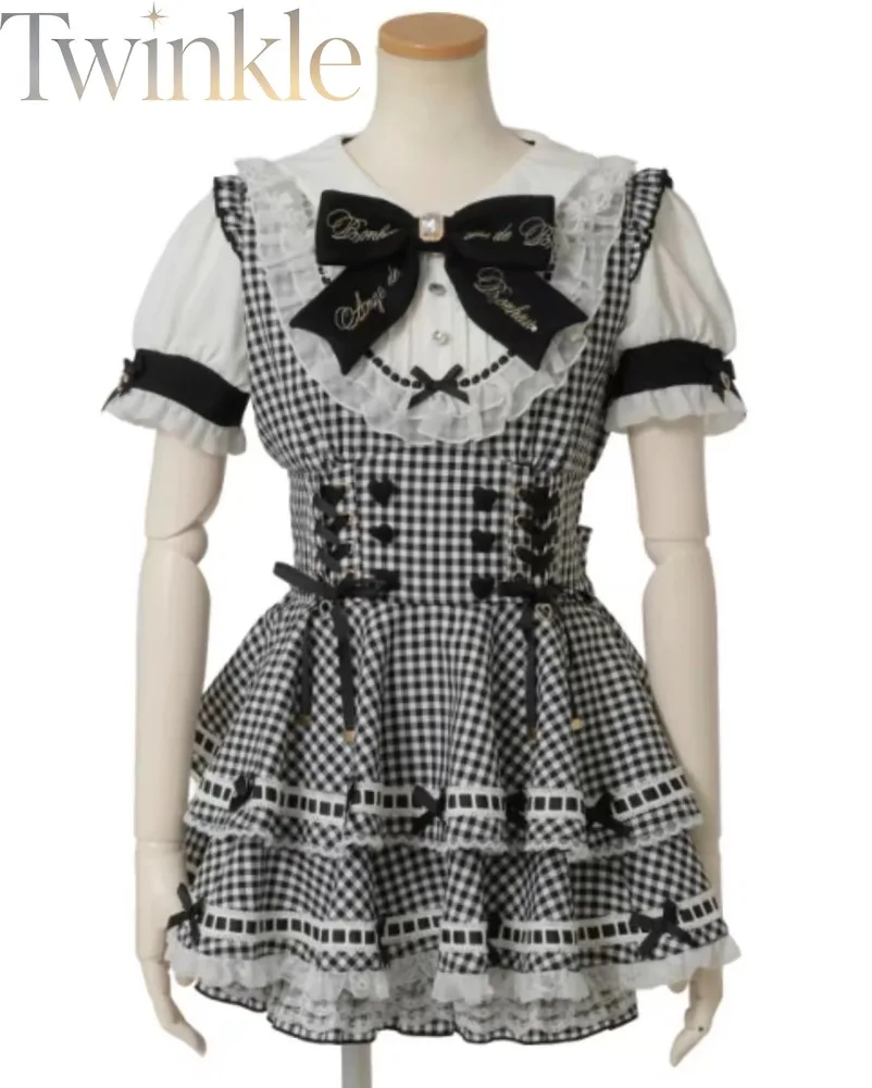 Japanese Sweet Cute Liz Patchwork Short Sleeve Dress 2652 Shorts Set