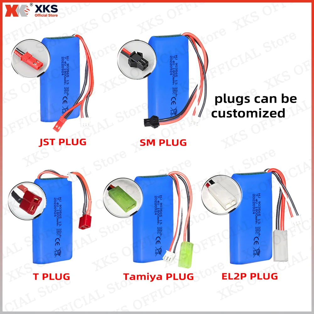 Batería LiPo de alta velocidad XKS 7,4 V 1800 mAh 25C 903565 - Recargable para coches RC de alta velocidad |   Batería de hobby de juguete RC