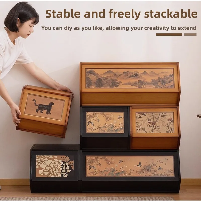 Multifunctional Bay Window Storage Cabinet Space-Saving Tatami Ottoman for Balcony Living Room Cabinets Bamboo Storage Rack