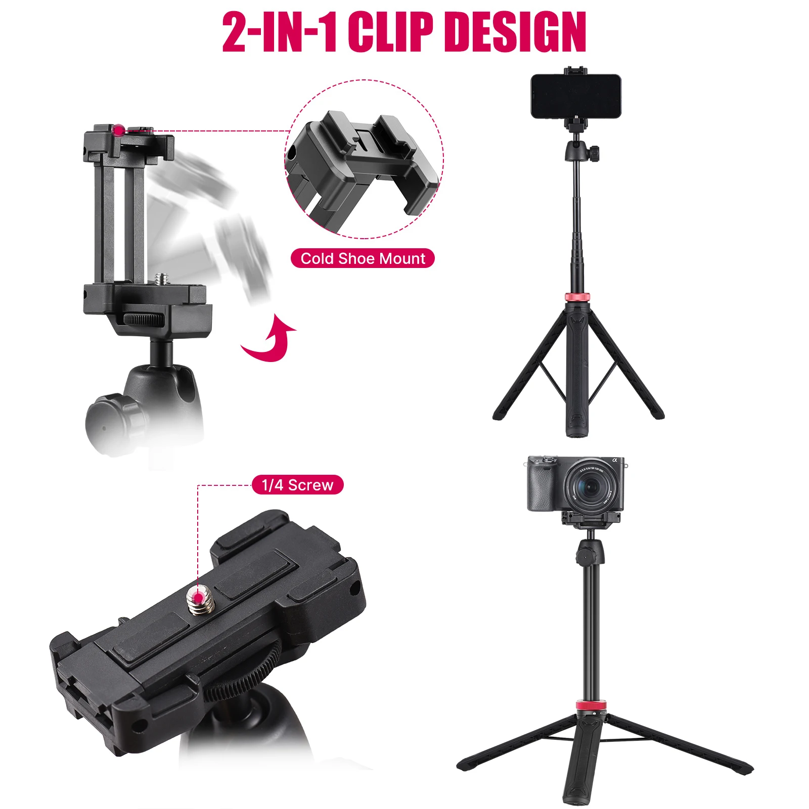 Mini Tripod Stand Flexible Portable Selfie Stick with Rotatable Ball Head Quick Release Plate Max. Load Bearing 1.5kg