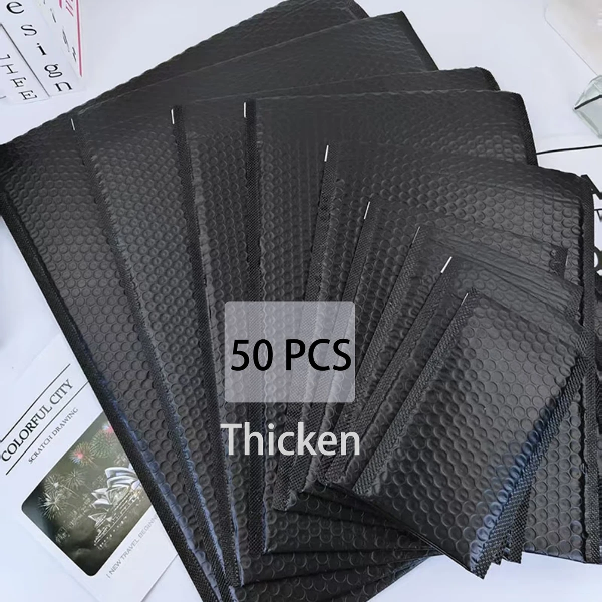 50 Stück Luftpolstertaschen, gepolsterte Versandumschläge, Versandtaschen aus Poly für Verpackungen, selbstklebende Versandtaschen, schwarze Luftpolsterpolsterung