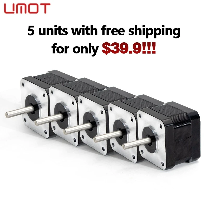 UMOT 5-sets Small Nema17 Stepper Motor 42*34/42*40mm 1.0A DC 4.0-12V Load 28N Hybrid 42 Stepping Motor for 3D Printer CNC