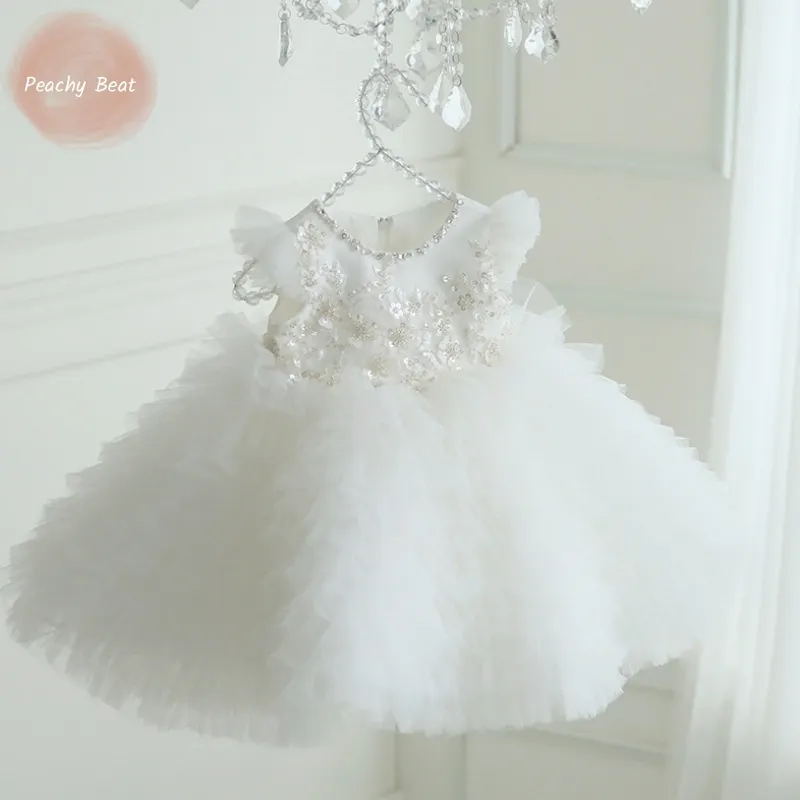 

Baby Girl Princess Flying Sleeve Bow Dress Infant Toddler Child Elegant Sequin Tulle Vestido Birthday Summer Baby Clothes 1-12Y