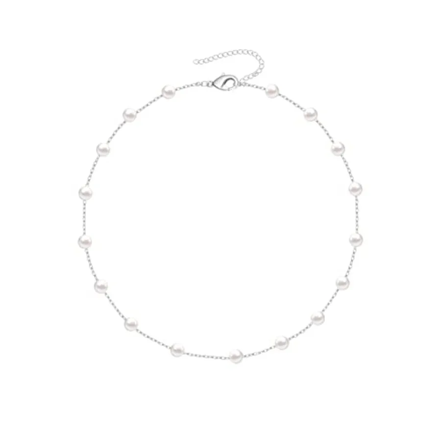 Quality Assurance Pearl Choker Necklace for Women, 18k Gold Tiny Chain Dainty Charm Adjustable Aesthetic Pearl Necklace