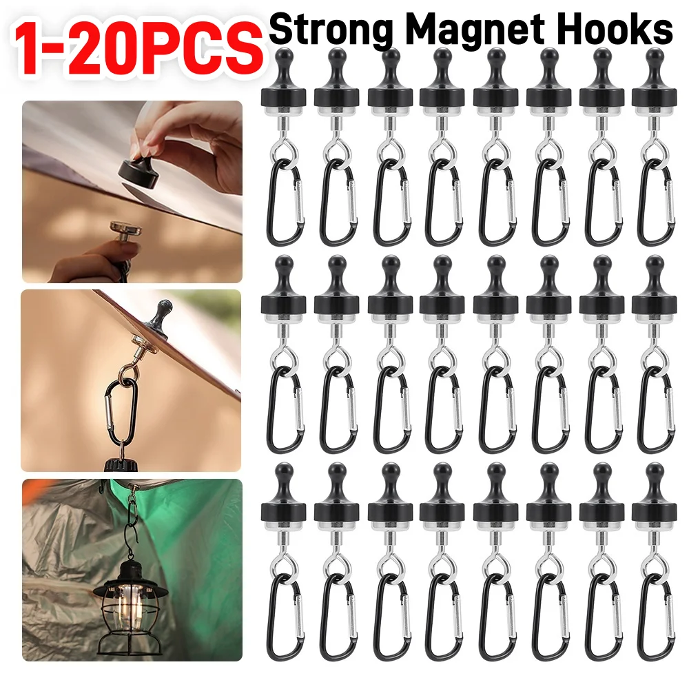 1-20 Stück Starker Magnetischer Karabiner Tragbarer Zelt- und Baldachin-Karabiner Magnetischer Aufhänger für Outdoor-Camping-Lichter Starker Magnethaken