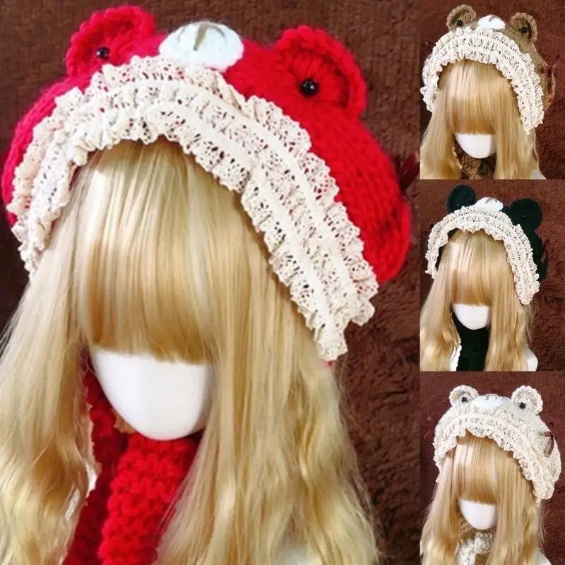 قبعات الأطفال الدافئة متماسكة قبعة صغيرة آذان لطيف محبوك قبعات الفتيات الشتاء أغطية الرأس #5