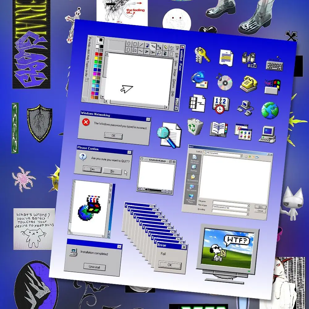 6sheet y2k Dreamcore Retro Weirdcore Style Die-cut Stickers for Seal Collages Diary Scrapbook Junk Journal Material image 2