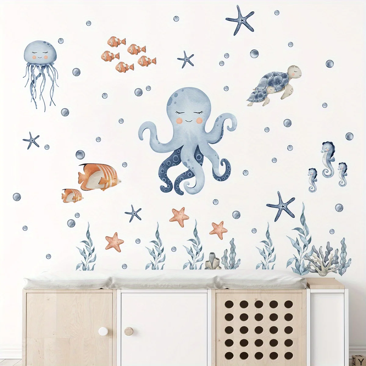 1Pc Cartoon Octopus Marine Animal Furniture Wall Stickers for Bedroom Living Room Decor Nursery Home Decoration Wall Decals