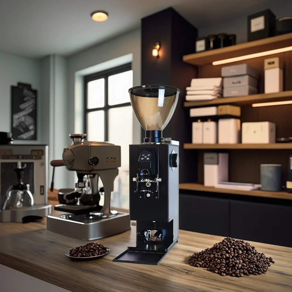Professional Electric Commercial Coffee Grinder Titanium Alloy Burr Automatic Tamper 1000g Capacity for Hotel Car Use