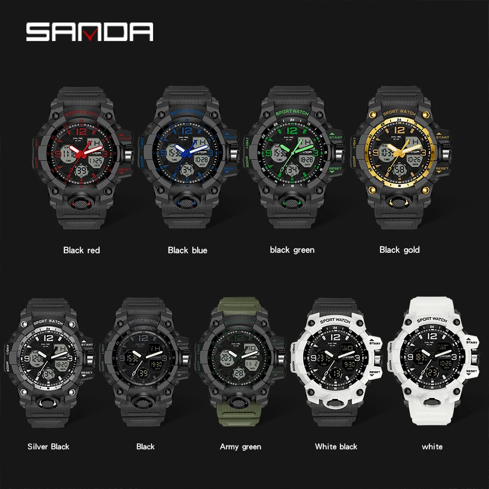 SANDA Men Military Watches White Sport Style Watch LED Digital 50M Waterproof Watch Male Clock Relogio Masculino