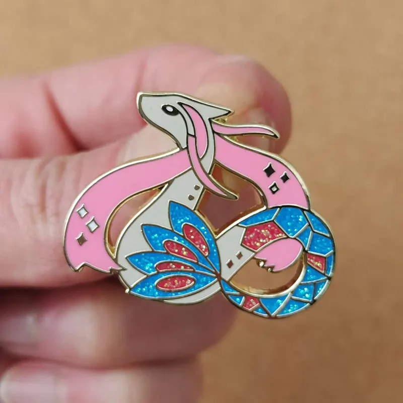 Pokemon Feebas Milotic-broche esmaltado para mujer, alfileres de solapa de dibujos animados, insignias en mochila, accesorios de ropa, regalos de joyería
