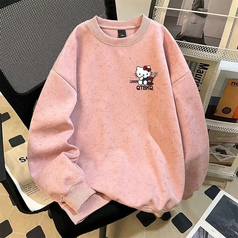 

Розовая женская толстовка Sanrio Hello Kitty с принтом тай-дай, хлопковая толстовка с круглым вырезом для мужчин и женщин, осенне-зимняя повседневная универсальная модная одежда