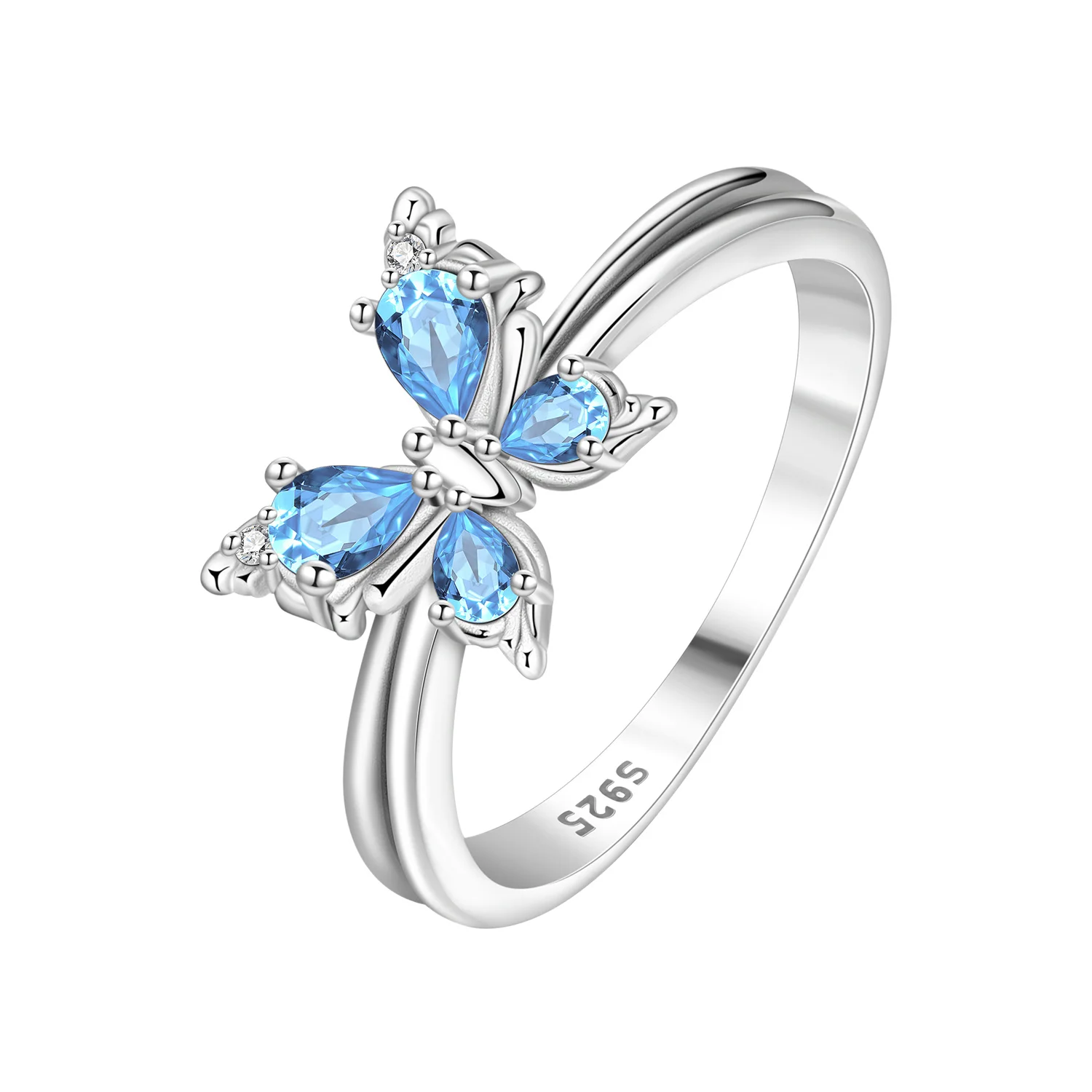 PANPOKI S925 Sterling Silber Blauer Zirkon Schmetterling Geschlossener Ring für Damen Original Fingerring Schmuck Party Feine Trendige Geschenke