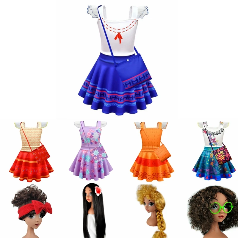 Baby Girls Cartoon Encanto Mirabel Isabel Summer Princess Dress Up Short Sleeve Dress Kids Birthday Cospaly Costume Clothing