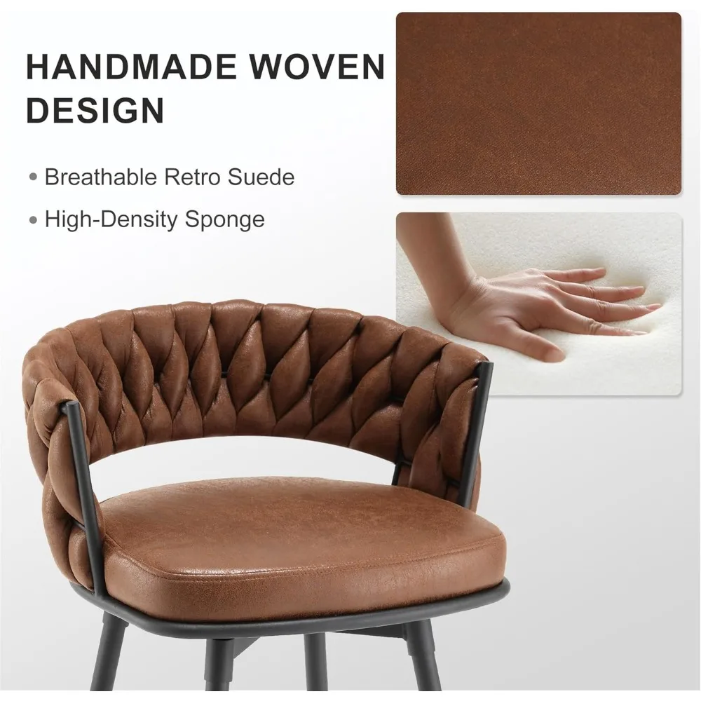 Conjunto de 4 bancos de bar de 26 polegadas, bancos de bar com altura de balcão, 180 °   Cadeiras giratórias de tecido de camurça com encosto tecido e apoio para os pés