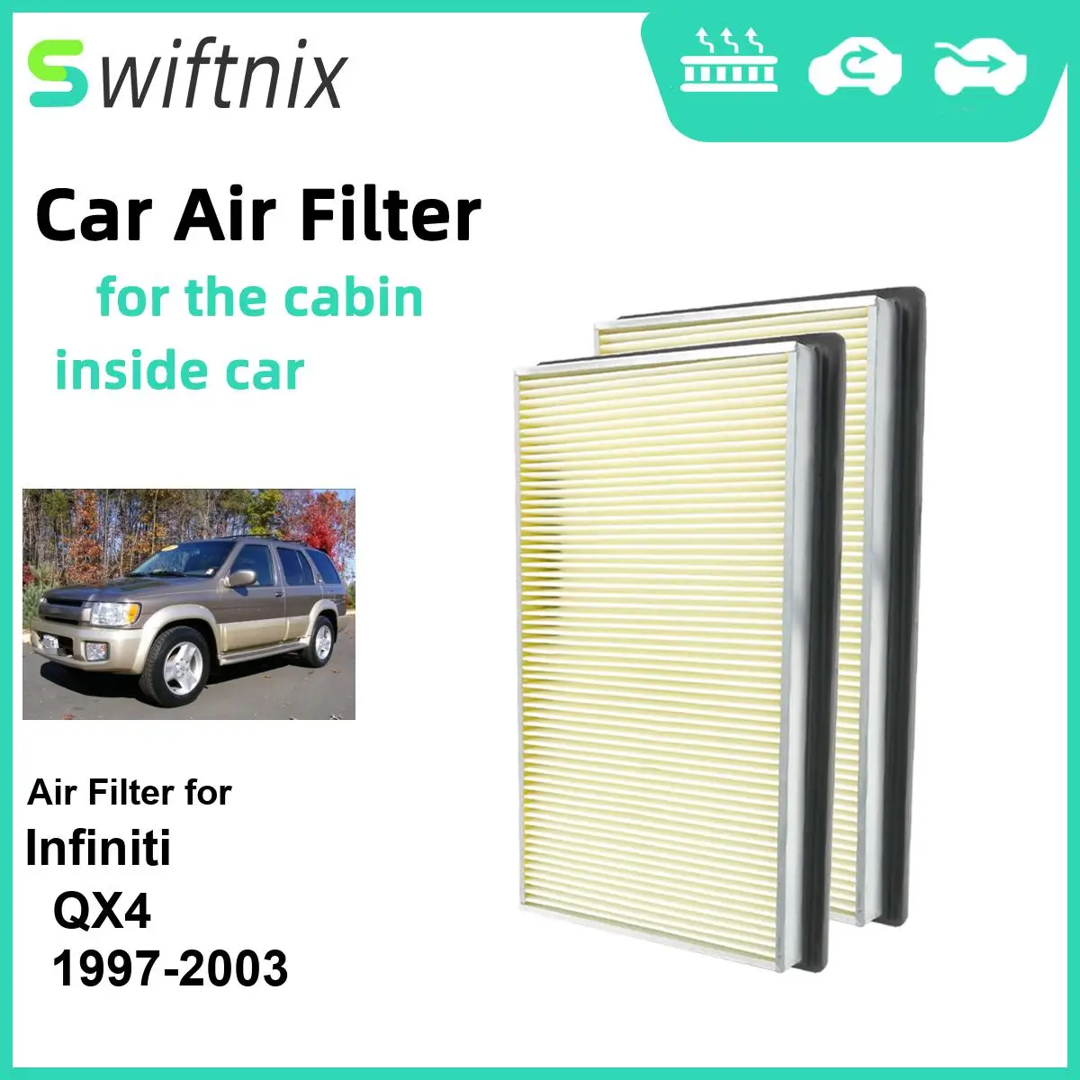 2PCS EngineAir Filter Calm Carbon Fiilter Cabin for Infiniti QX4 1997-2003 CA4309 25043775 16546-0Z000 16546-V0100