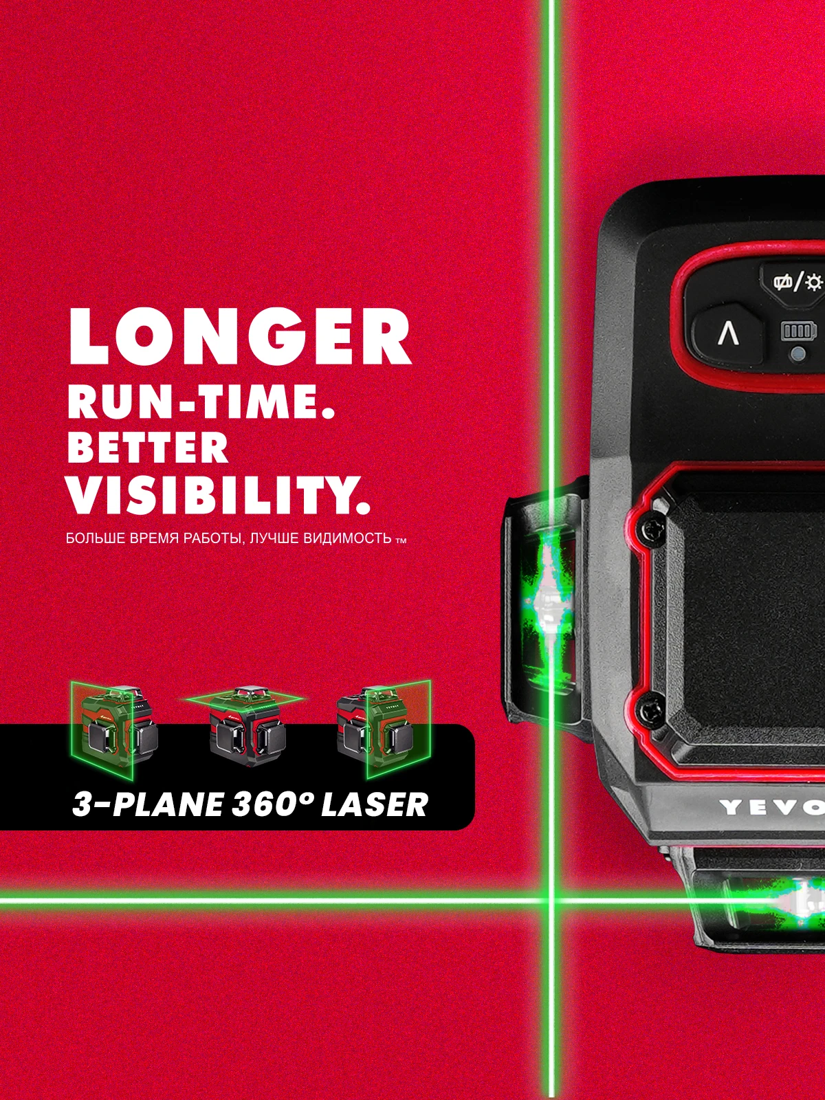 YEVOLT YVGLL4XS12 Series Green Laser Level 3-Plane 12-Line Self-leveling 360 3D Horizontal & Vertical 3.6V 3Ah Power Tools