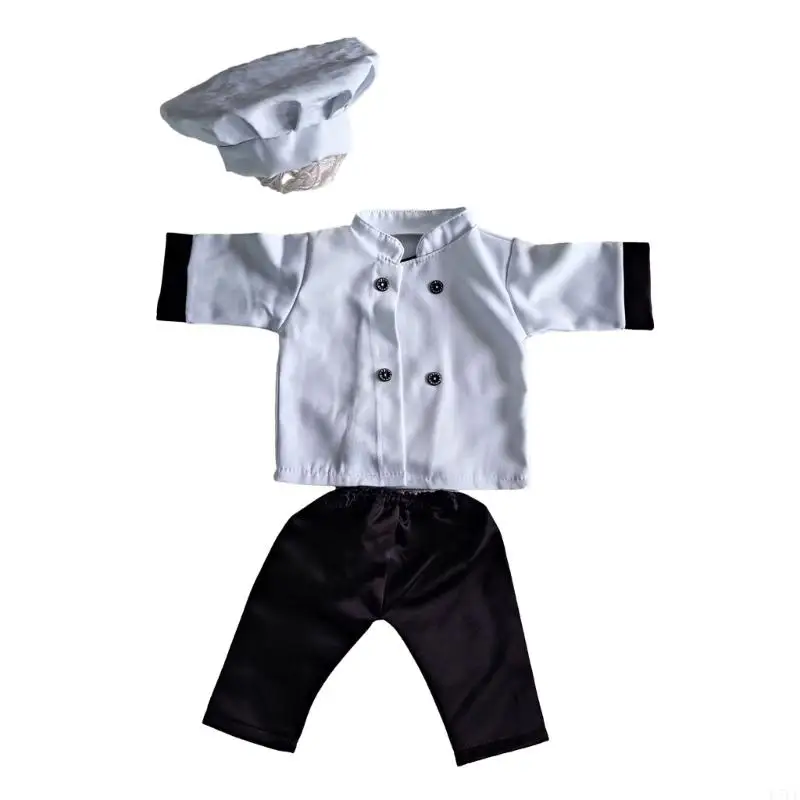E7CE 3pcs Photography Props Suit for Baby Girl Boys Newborn Hat Cook Coat Photo Costume Newborns Cosplay Party Photo Outfit