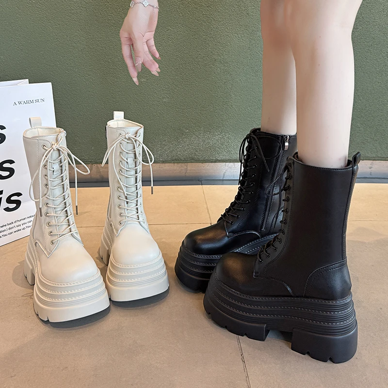 

Elevated 0cm Platform Boots Women's 2026 New Autumn Winter Small Size Thi Bot High Heel Slim Mid-Calf Boots