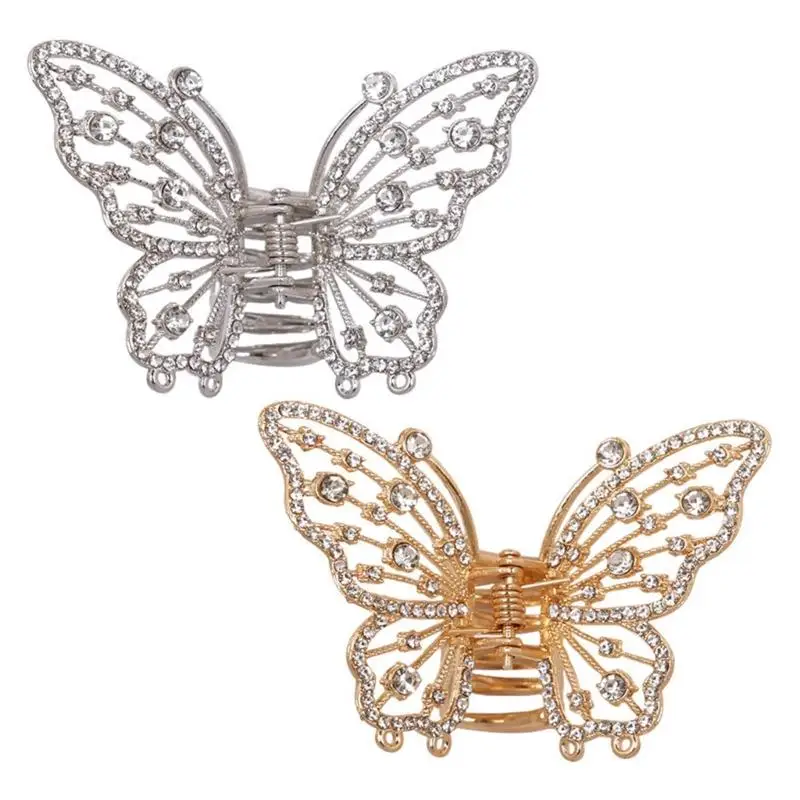 

39BD Metallic Butterfly Hair Barrettes Hairpin With Shimmering Rhinestones For Special Event Everyday Wear