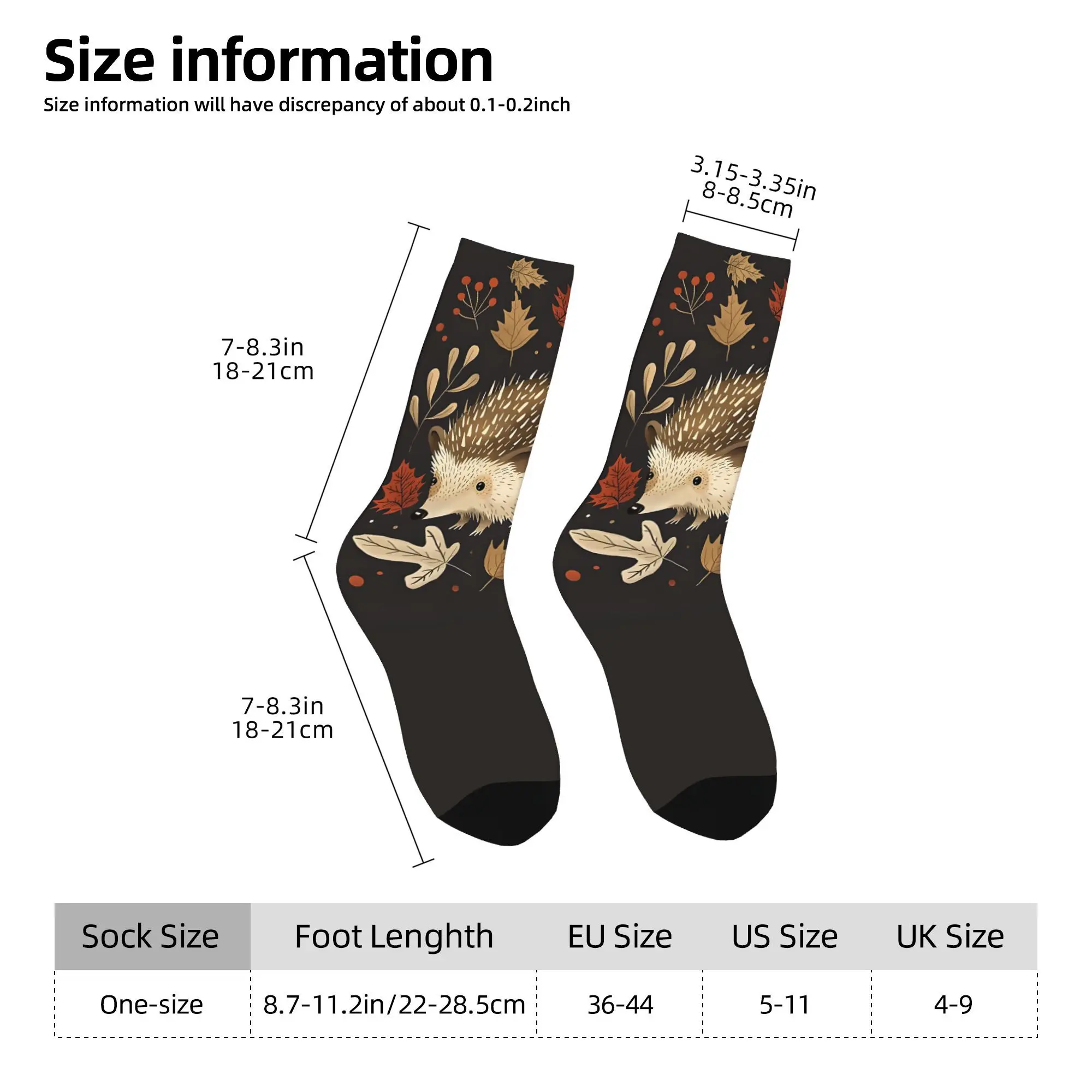 1pc Hedgehog Autumn Fall Leaves  Printed Men's Socks Novelty Hip Hop Harajuku Pattern Crew Sock Casual Gift