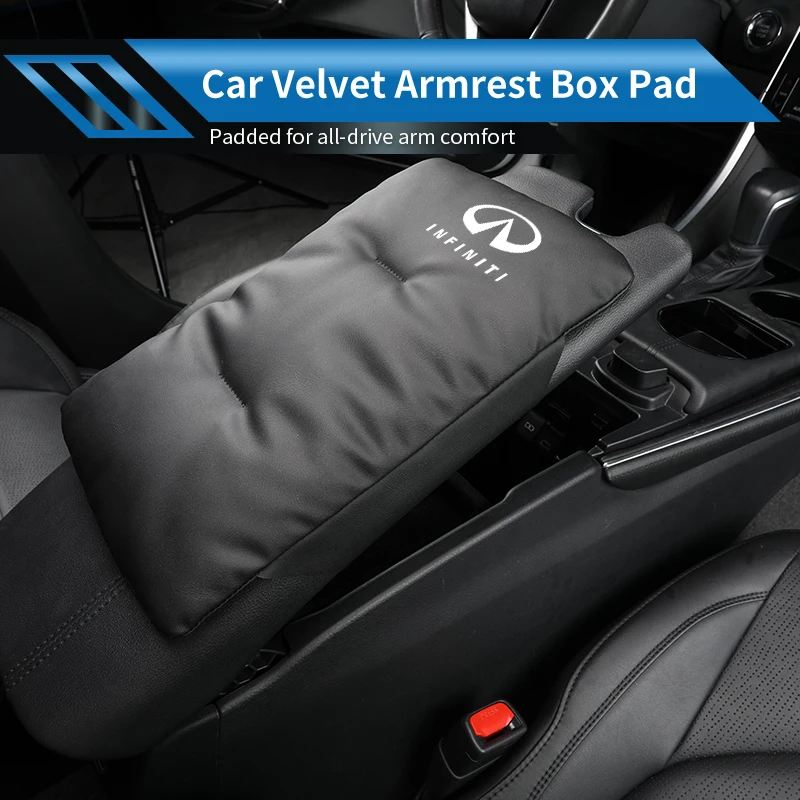 Car Velvet Armrest Box Cushion Center Console Pad Accessories For Infiniti Q50 FX35 Q30 G37 Q70 QX70 G35 Q60 QX50 QX60 QX80