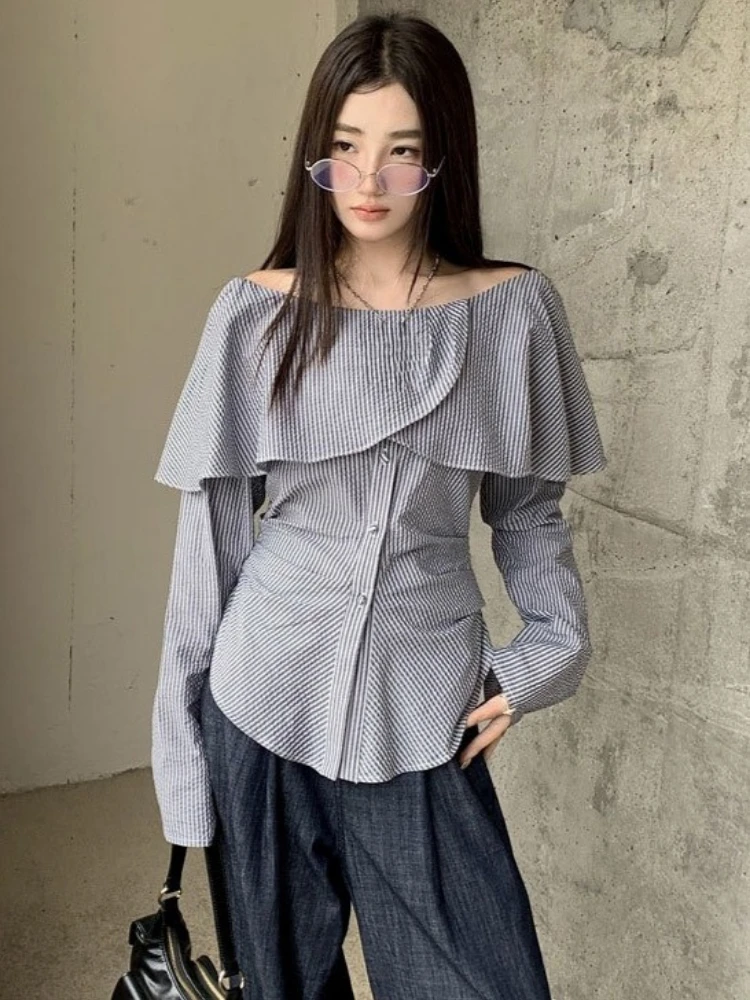 Y2k الجمالية مائل الرقبة شريط المرأة بلوزة خمر الجنية تكدرت الجرونج سليم صالح Blusas Harajuku واحدة الصدر مطوي قميص