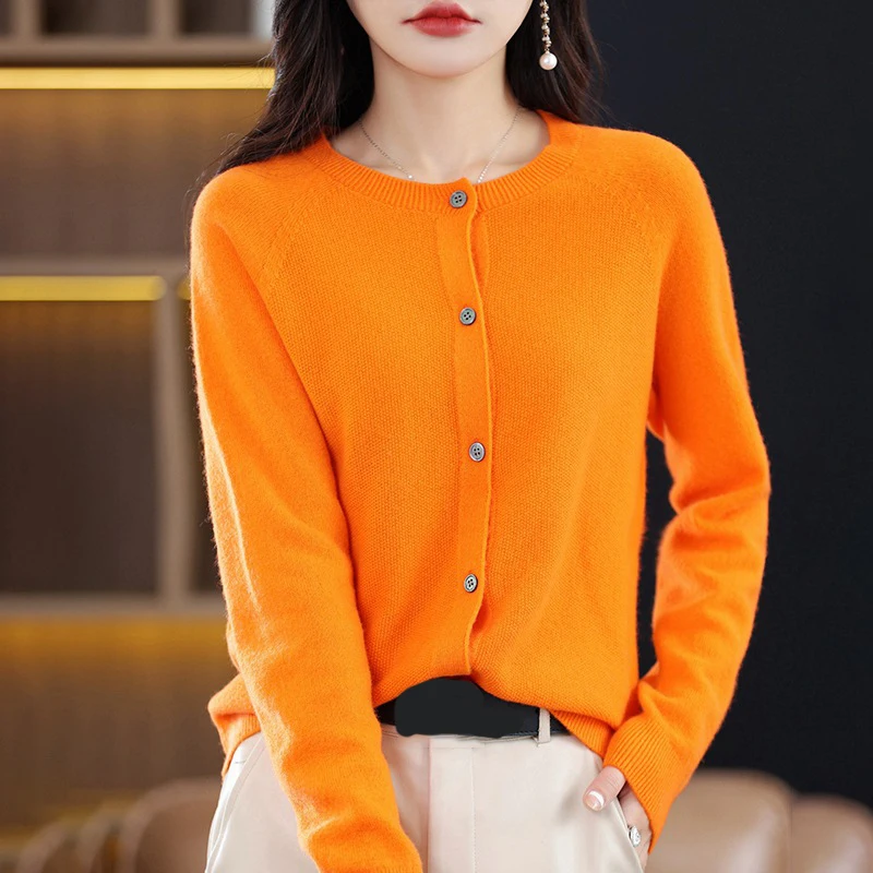

Korean Fashion Round Neck Knitted Cardigans for Women Solid Color Autumn Winter Sweater Cardigan Woman Long Sleeve Cardigans