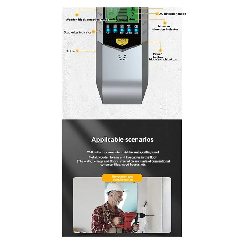 【تخفيضات سريعة】كاشف الحائط الإلكتروني 5 في 1 متعدد الوظائف للكشف عن المعادن المحمولة مسمار الخشب أداة قياس إلكترونية #6